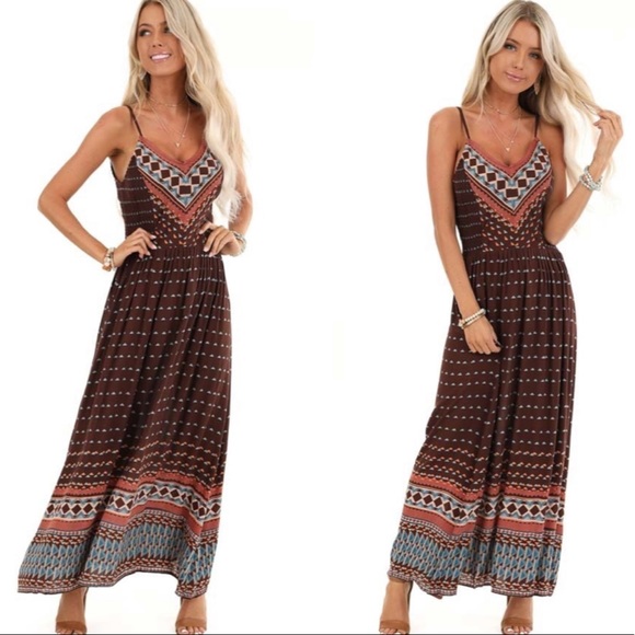 Penna&Pine Dresses & Skirts - Brown Boho Floral Maxi Dress